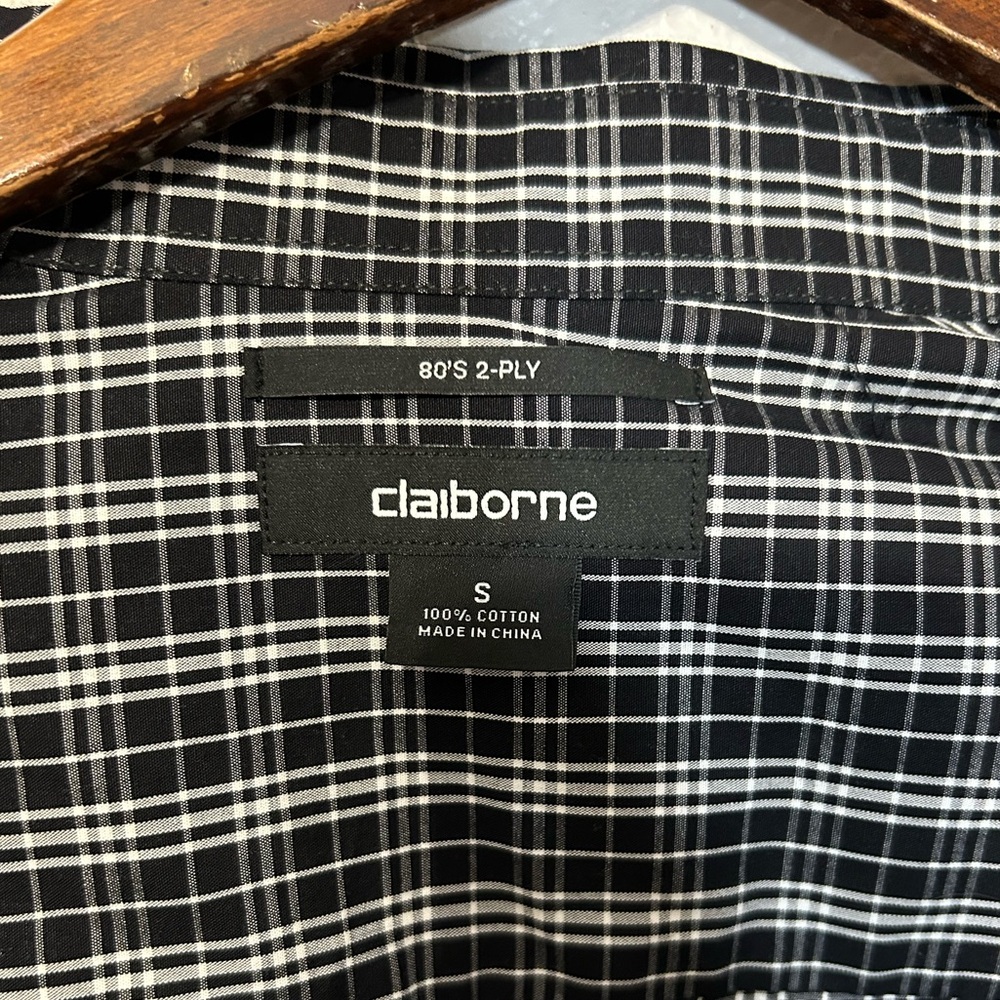 Claiborne Men’s Black White Plaid Button Down Shirt Size Small - Picture 5 of 7
